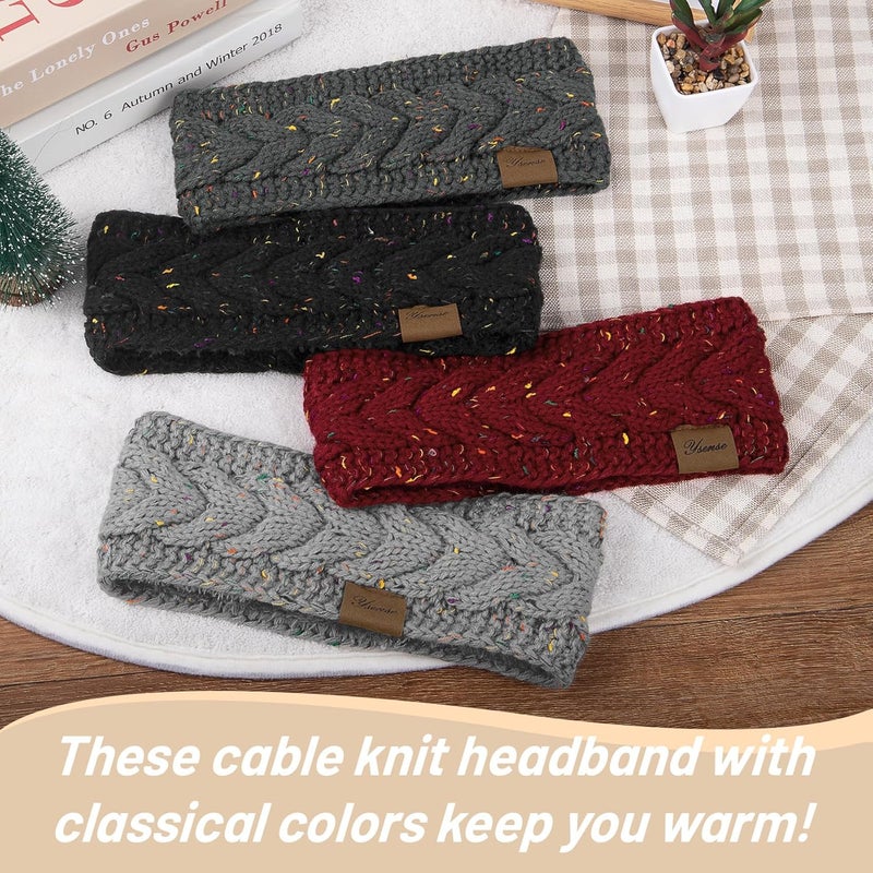 YSense 4 Pack Womens Ear Warmer Headband, Cable Knit Winter Headbands Fleece Lined Ear Warmers Stocking Stuffers for Women - Image 3